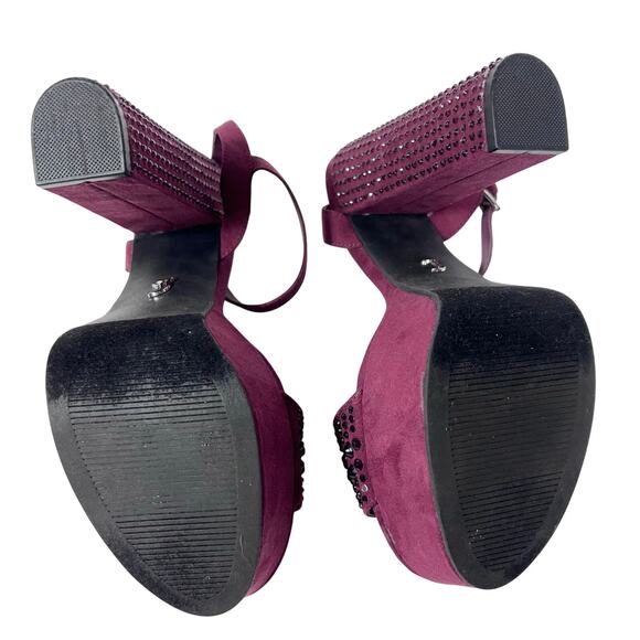 Juicy Couture Trice Platform Heels Size 7.5 Wine Color Rhinestone Embellishments - Picture 6 of 14